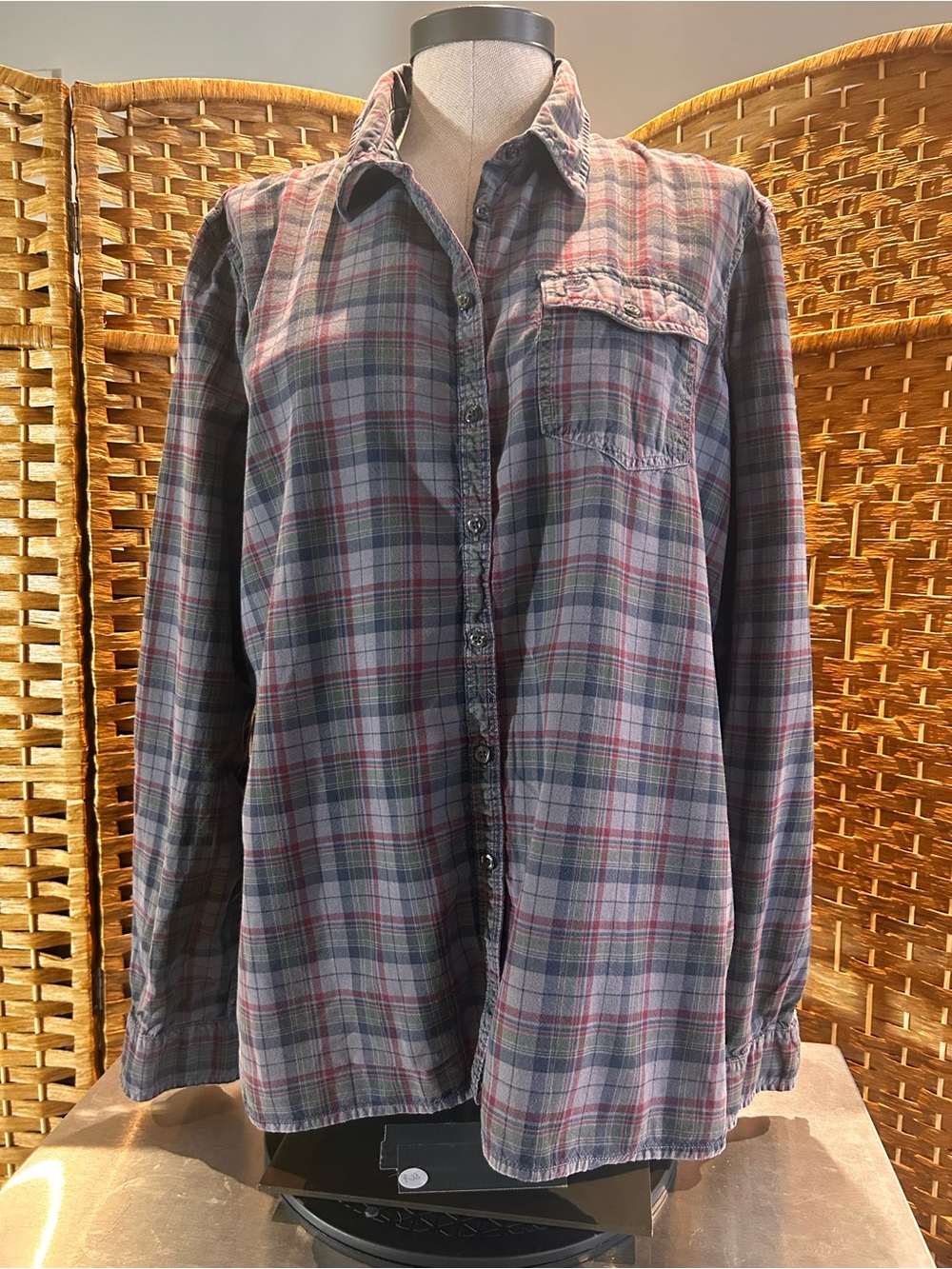 Timberland Earthkeepers Plaid Cotton Shirt Blue Red Green Button Down Sz L